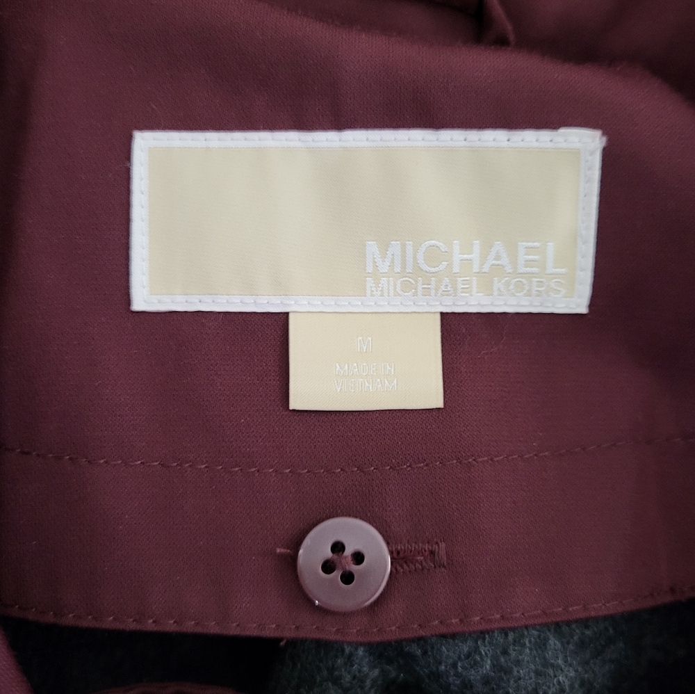 MICHAEL KORS Asymmetrical Zip Mid Length Trech Coat with Hood Maroon M - Picture 9 of 10